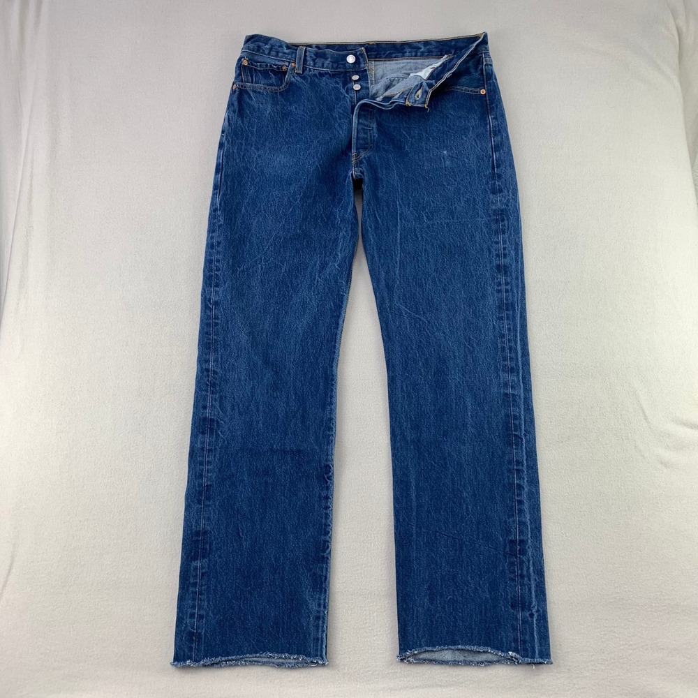 Levi's Jeans 501 Mens 34x32 Blue Straight Leg Cut Off Denim Button Fly Workwear